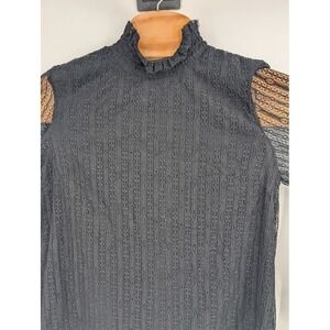 JUST Female Women's Black Mathilda lace blouse mock neck long shear sleeves Sz S